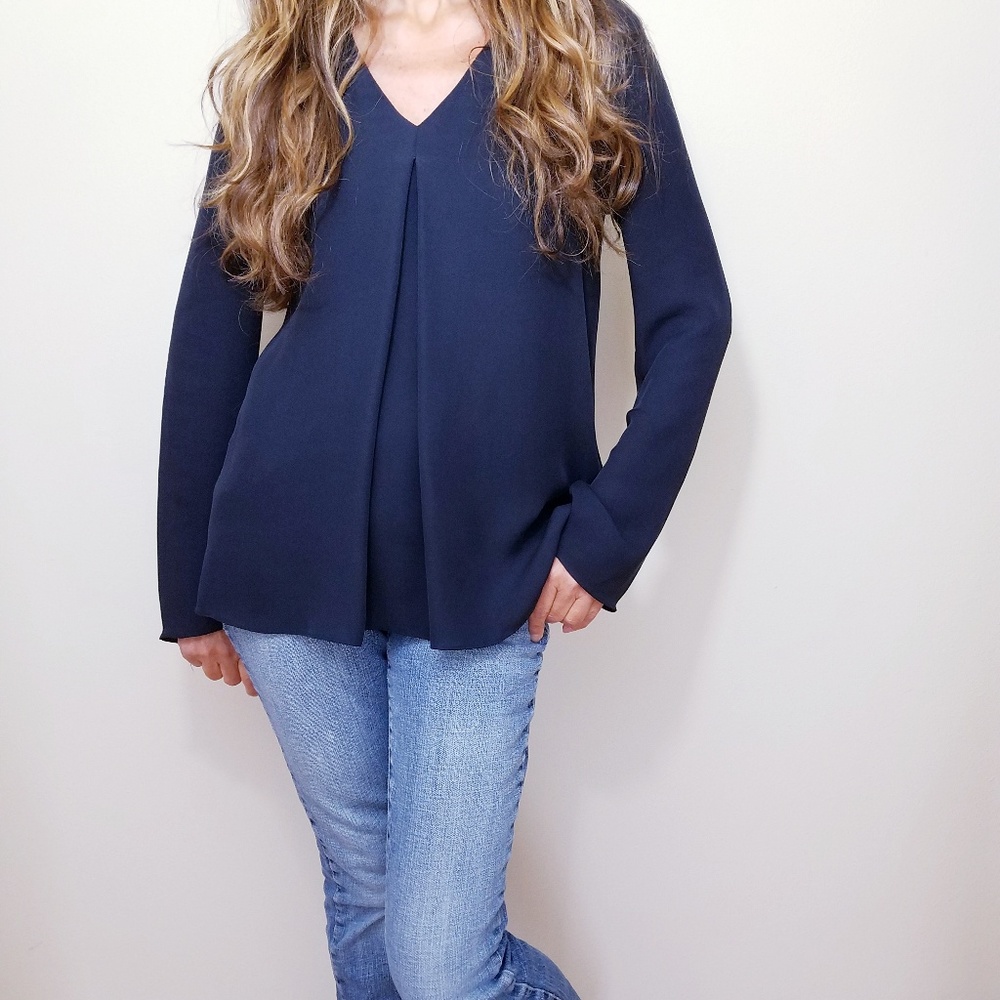FINAL-Theory Pleat Front Silk Ckassic Tunic Top P